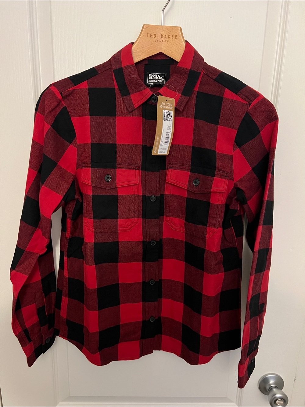 Eddie Bauer Red and Black Buffalo Plaid Button-Up Shirt-Brand New with Tags